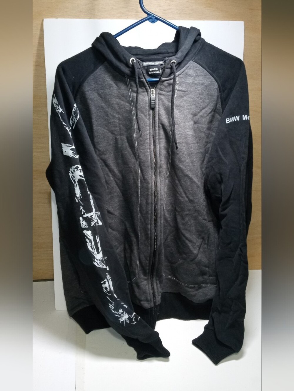 New BMW Motorrad Men's Zippered Hoodie XXL Fleece Lined Grey Black Full Zip